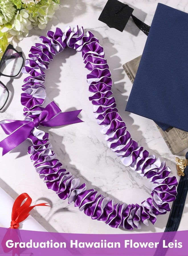 TFTAFAN Widened Graduation Leis Handmade Double Braided Hawaiian Flower Leis for High School College University Party Decorations (Purple and white) - Image 5