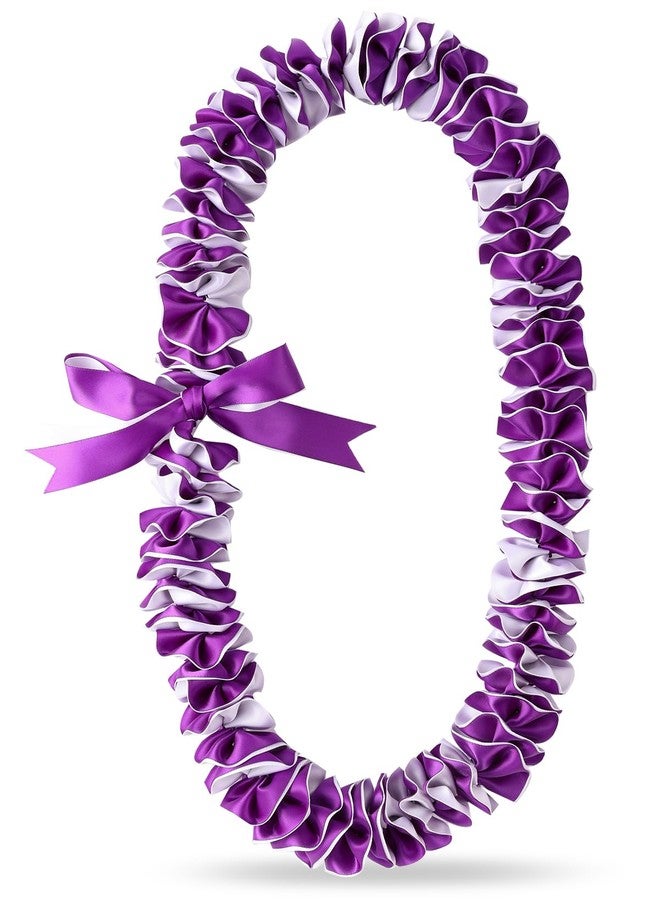 TFTAFAN Widened Graduation Leis Handmade Double Braided Hawaiian Flower Leis for High School College University Party Decorations (Purple and white) - Image 1