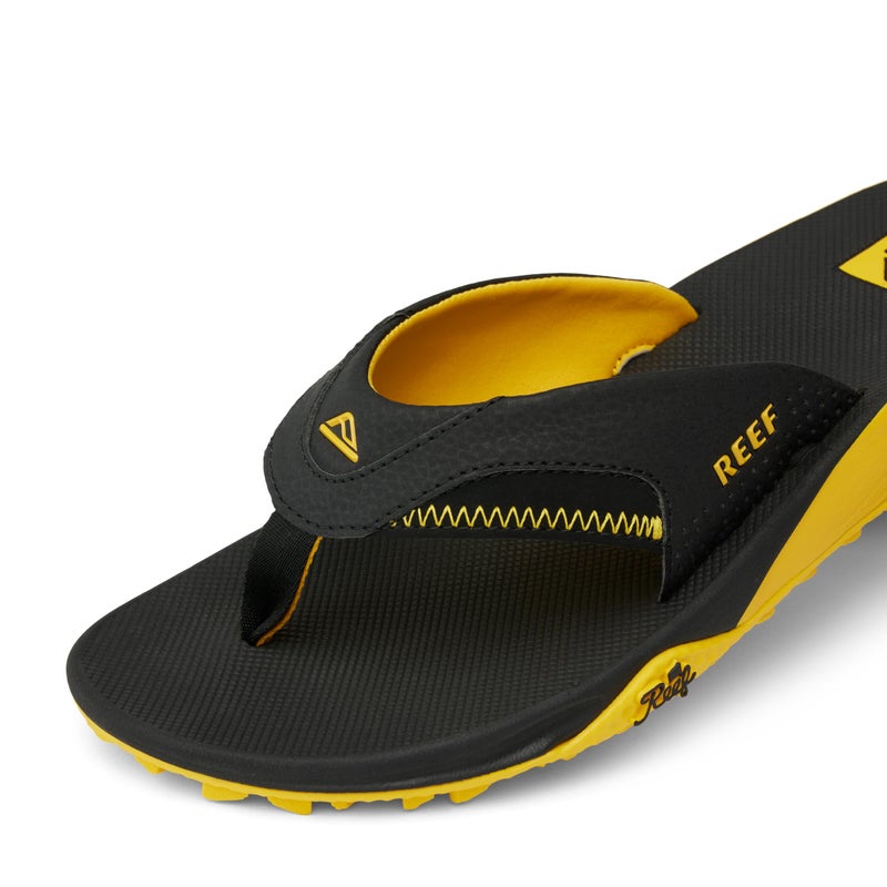 Reef Fanning Pregame Mens Bottle Opener Flip Flop, Arch Support, Durable Outsole, Water Friendly, Black/Yellow, 11 - Image 2