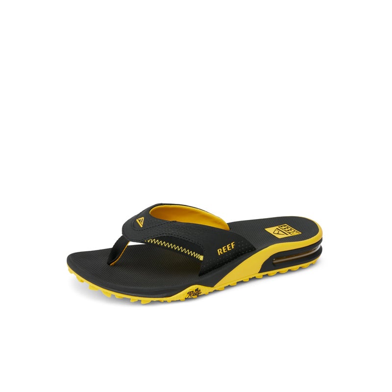 Reef Fanning Pregame Mens Bottle Opener Flip Flop, Arch Support, Durable Outsole, Water Friendly, Black/Yellow, 11 - Image 1