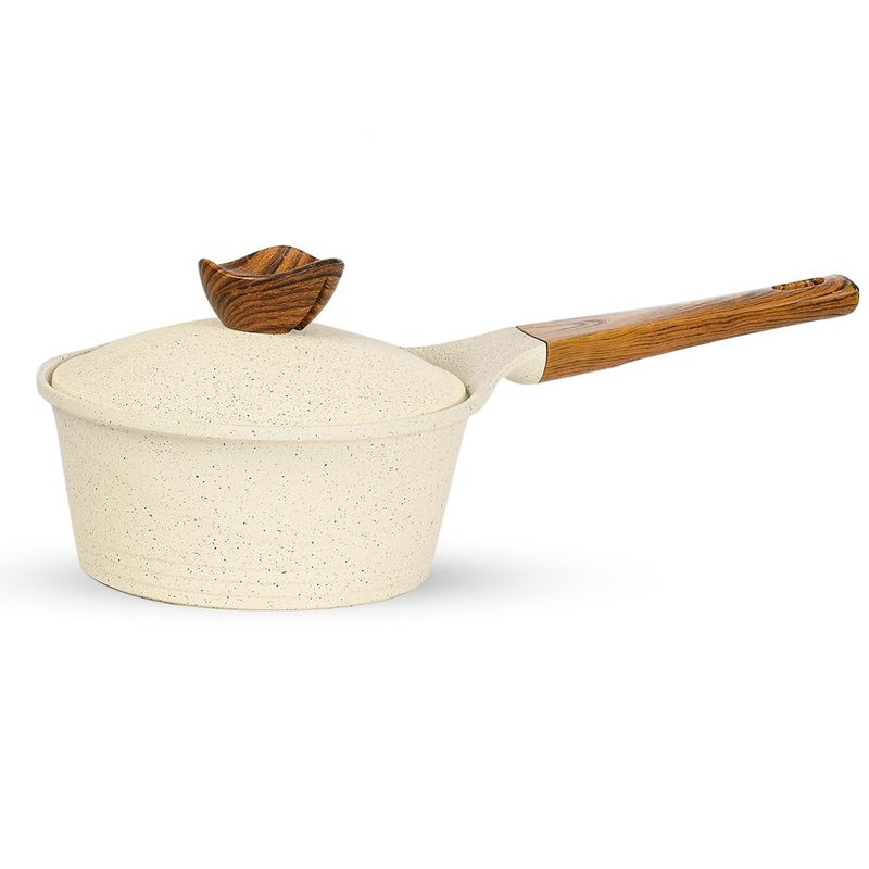 Glory Premium Non-Stick Granite Saucepan with Lid | Size 18 cm | Beige