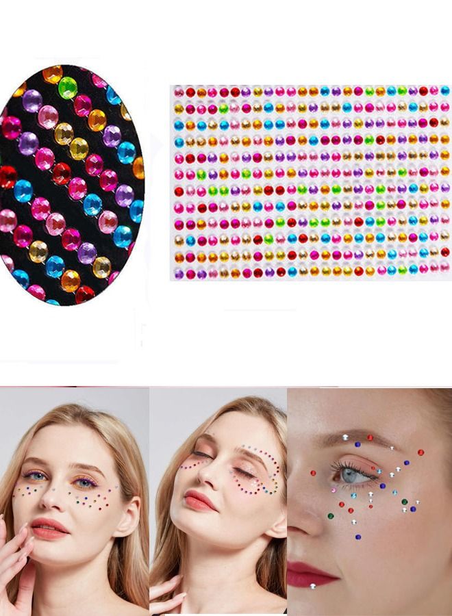 300 قطعة ملصقات تاتو الوجة والجسم من حجر الراين ذاتية اللصق احجار كريستالية لامعة مناسبة لتزيين الوجه والجسم والأظافر - Image 1