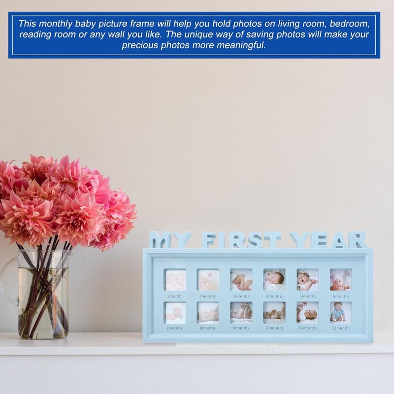 12 Month Milestone Picture Frame for Boys Growth Keepsake Frame with Blue Display Stand for Nursery and Shower - Image 4