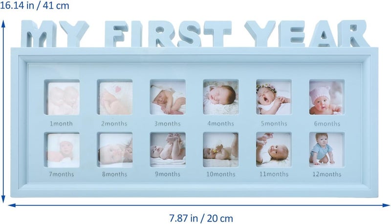 12 Month Milestone Picture Frame for Boys Growth Keepsake Frame with Blue Display Stand for Nursery and Shower - Image 2