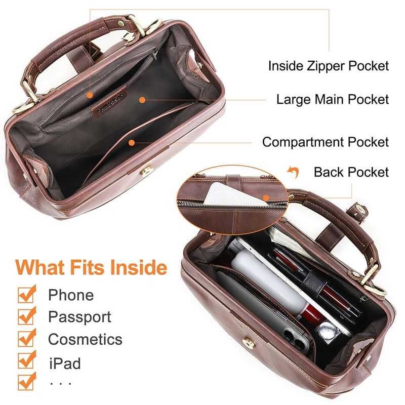 CONTACTS Doctor Bag for Women Full Grain Leather Top Handle Purse Satchel Handbag Shoulder Bag Vintage Tote Bag with Metal Clasp Frame Opening - Image 4