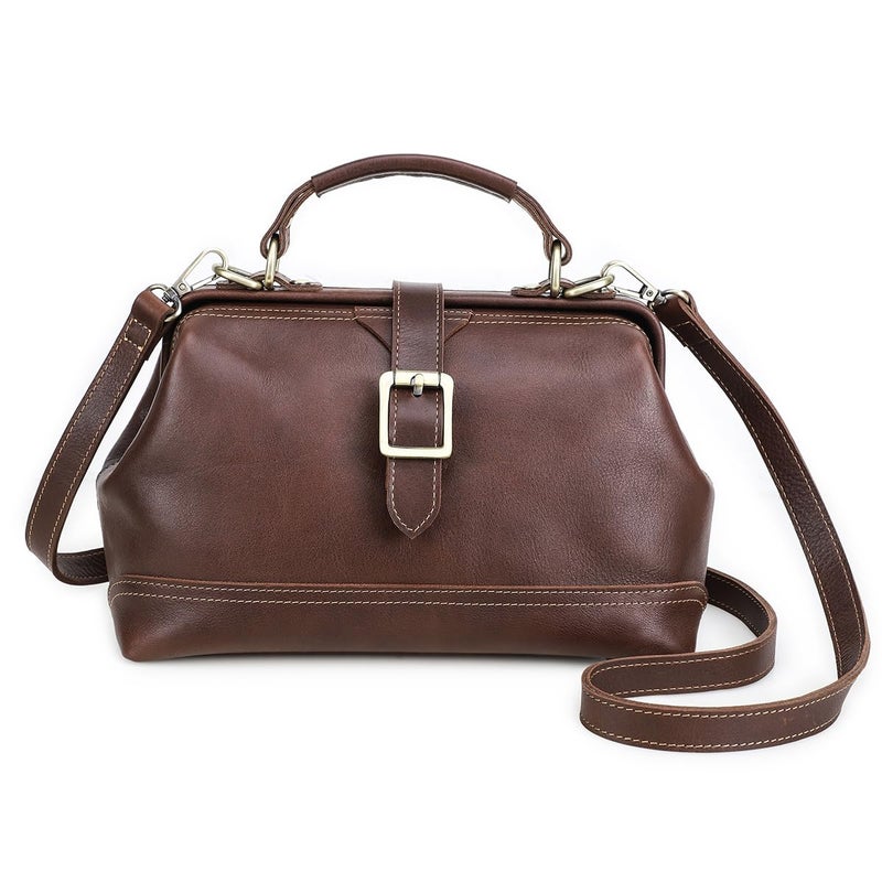 CONTACTS Doctor Bag for Women Full Grain Leather Top Handle Purse Satchel Handbag Shoulder Bag Vintage Tote Bag with Metal Clasp Frame Opening - Image 1