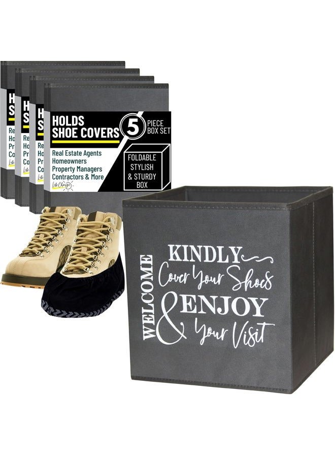 Life Charge Shoe Covers Box - Real Estate Agent Supplies Asking Guests to Please Cover Shoes - Disposable Shoe Bootie Holder For Realtor Listings & Open Houses - Indoor Use | 5 Pack Grey & White - Image 1