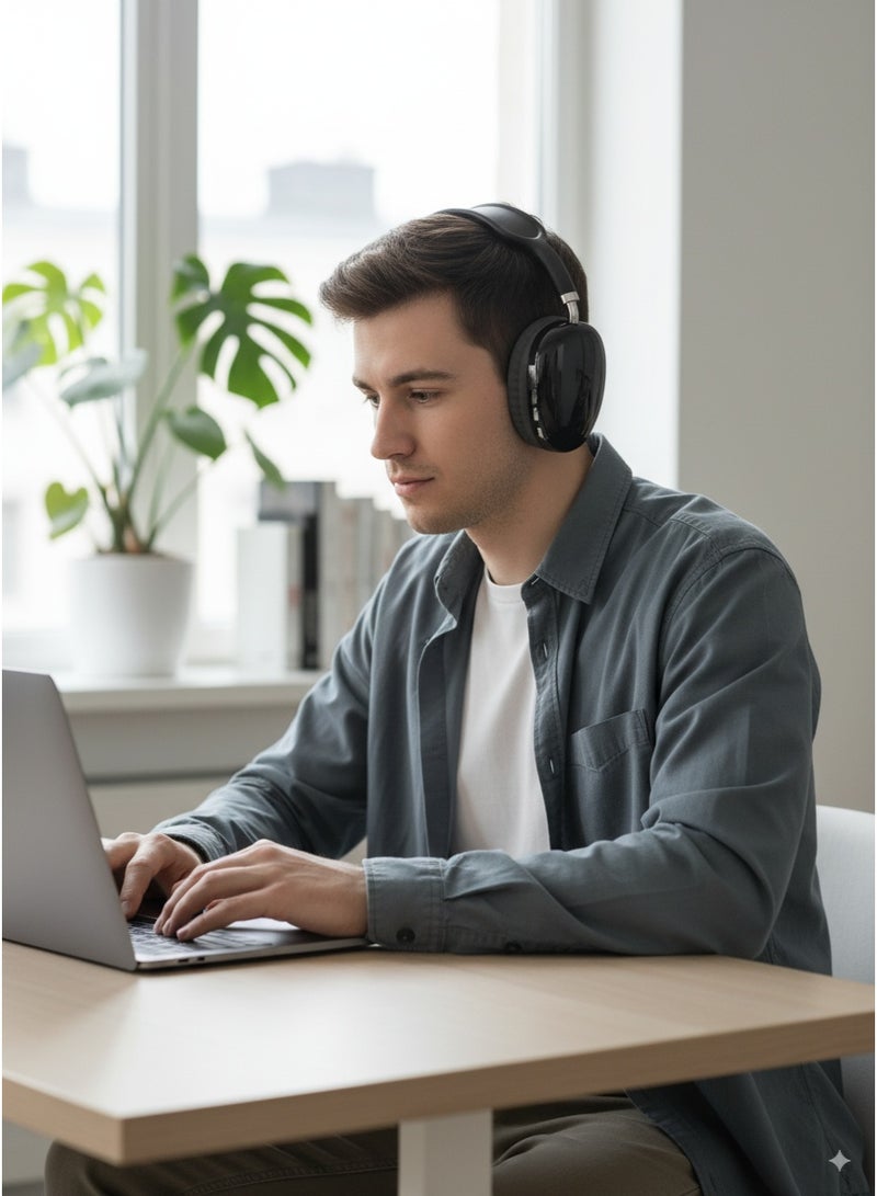 p9 Wireless Bluetooth Headphone - Over Ear Stereo Music Headset with Memory Card Support, Gaming Headphones with Built-in Microphone for Laptop, Mobile Phone, PC - Black - Image 3