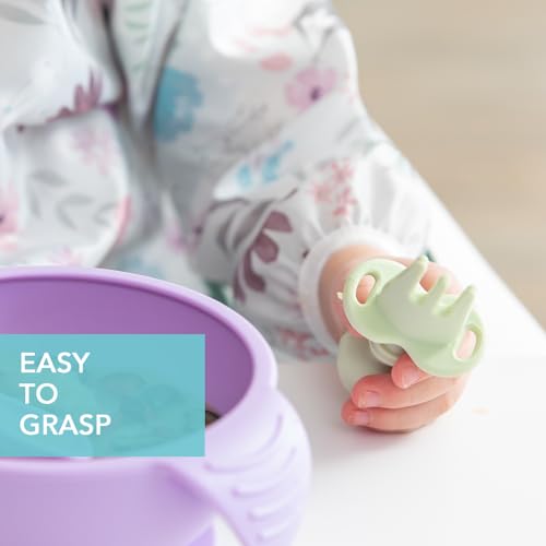 Bumkins Baby Utensils Set, Chewtensils Silicone Spoons for Dipping, Self-Feeding, Baby Led Weaning, Trainer Learning, First Stage Eating, Soft Practice Fork and Spoon, Babies 6 Months, Sage Green - Image 4