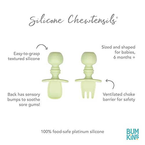 Bumkins Baby Utensils Set, Chewtensils Silicone Spoons for Dipping, Self-Feeding, Baby Led Weaning, Trainer Learning, First Stage Eating, Soft Practice Fork and Spoon, Babies 6 Months, Sage Green - Image 5