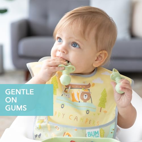 Bumkins Baby Utensils Set, Chewtensils Silicone Spoons for Dipping, Self-Feeding, Baby Led Weaning, Trainer Learning, First Stage Eating, Soft Practice Fork and Spoon, Babies 6 Months, Sage Green - Image 3