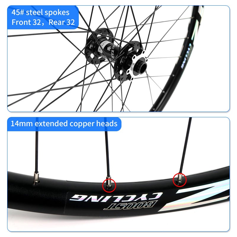 ZTZ 27.5"/29" مجموعة عجلات دراجة جبلية بمحور ثنائي، جنط من سبائك الألمنيوم 32H، عجلات دراجة، أمامية 15 * 110 مم وخلفية 12 * 148 مم، مجموعة عجلات MTB بفرامل قرصية، تناسب كاسيت 8-12 سرعات (العجلة الأمامية فقط، 29 بوصة) - Image 4