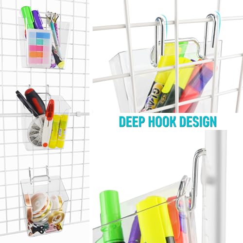 G.CORE Large Grid Wall Bins - 6Pack Clear Gridwall Accessories Hanging Cups with Back Hooks - Plastic Grid Wall Panels Organizers Wire Shelves Holders for Garage Garden Craft Office Tools Storage - Image 4