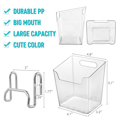 G.CORE Large Grid Wall Bins - 6Pack Clear Gridwall Accessories Hanging Cups with Back Hooks - Plastic Grid Wall Panels Organizers Wire Shelves Holders for Garage Garden Craft Office Tools Storage - Image 2
