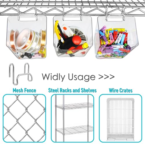 G.CORE Large Grid Wall Bins - 6Pack Clear Gridwall Accessories Hanging Cups with Back Hooks - Plastic Grid Wall Panels Organizers Wire Shelves Holders for Garage Garden Craft Office Tools Storage - Image 3