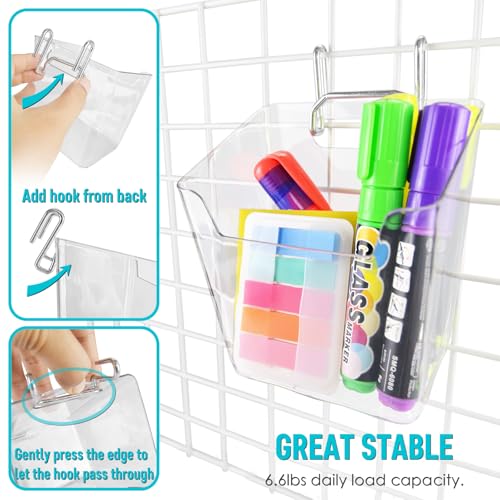 G.CORE Large Grid Wall Bins - 6Pack Clear Gridwall Accessories Hanging Cups with Back Hooks - Plastic Grid Wall Panels Organizers Wire Shelves Holders for Garage Garden Craft Office Tools Storage - Image 5