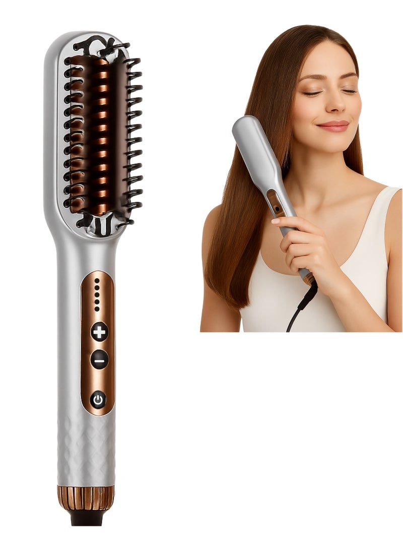 Fine Productions Cordless Hair Straightener Straightening Brush Comb, USB Rechargeable, Comb-Like Design 5 Mode Gear Adjustment Silver - Image 1