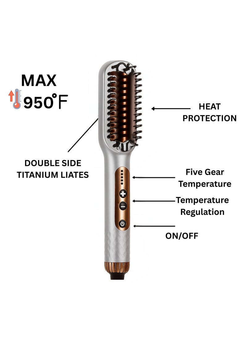 Fine Productions Cordless Hair Straightener Straightening Brush Comb, USB Rechargeable, Comb-Like Design 5 Mode Gear Adjustment Silver - Image 2