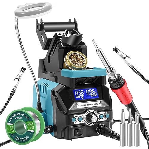 YIHUA 939D+ III EVO Digital Soldering Iron Station Kit 110W High Power with LCD display, 4 Memory Channels, Sleep Mode, Digital Calibration, Solder Wire, Helping Hands, Magnifier, 3 Soldering Tips - Image 1