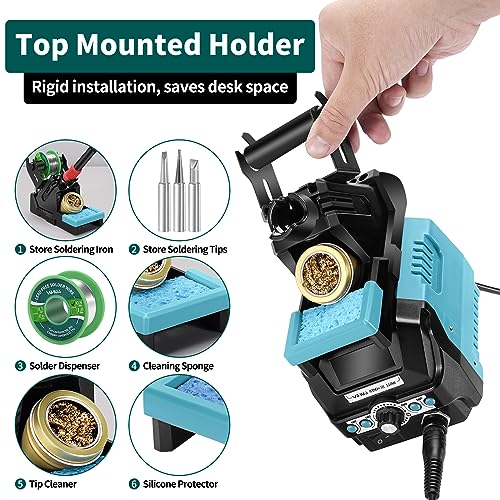 YIHUA 939D+ III EVO Digital Soldering Iron Station Kit 110W High Power with LCD display, 4 Memory Channels, Sleep Mode, Digital Calibration, Solder Wire, Helping Hands, Magnifier, 3 Soldering Tips - Image 5
