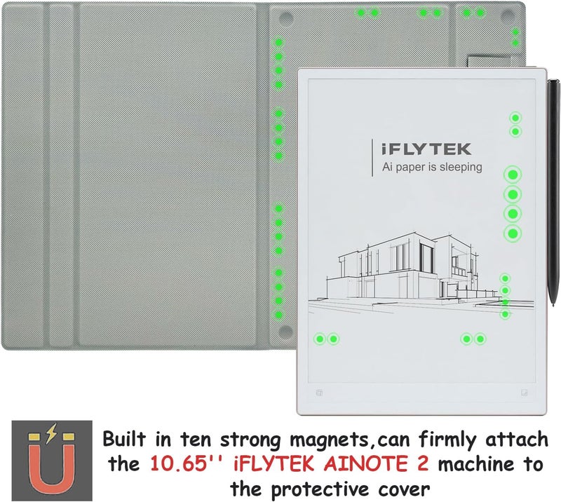 GOVTVA غلاف فوليو مغناطيسي مع حامل لجهاز iFLYTEK AINOTE 2 مقاس 10.65 بوصة (إصدار 2025) - غلاف رفيع وخفيف الوزن من جلد PU الفاخر مع حامل قلم مدمج، وميزة النوم/الاستيقاظ التلقائي (لون الغابة الضبابية) - Image 2
