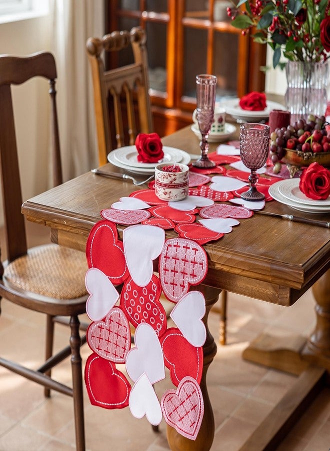 Joyfol Day Valentine’s Day Table Runner 14x33 Inch, Cutwork Embroidered Red Heart Decoration for Wedding Anniversaries, Proposals & Romantic Parties - Image 2