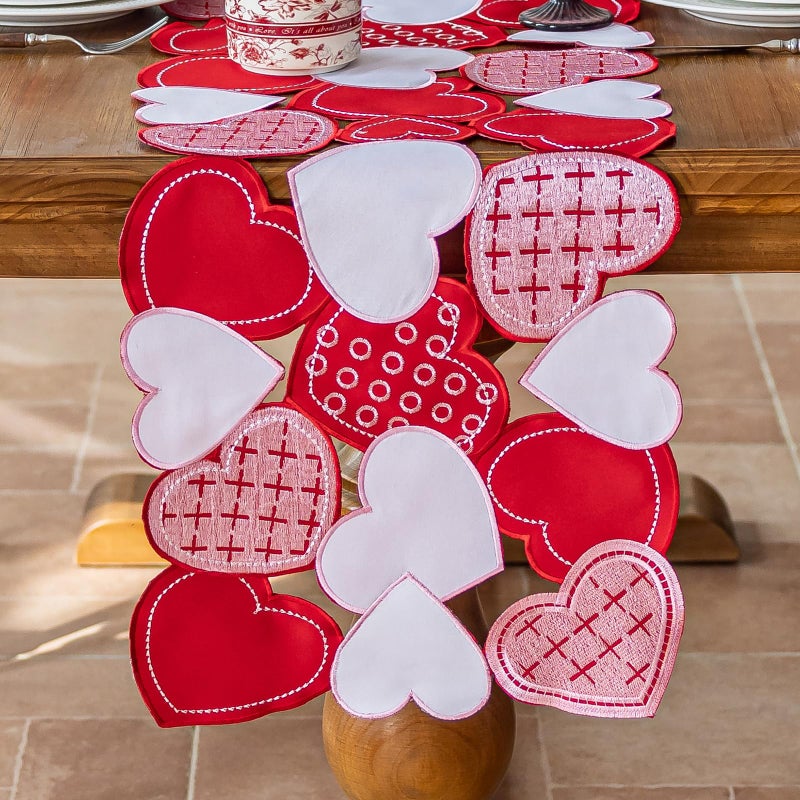 Joyfol Day Valentine’s Day Table Runner 14x33 Inch, Cutwork Embroidered Red Heart Decoration for Wedding Anniversaries, Proposals & Romantic Parties - Image 1