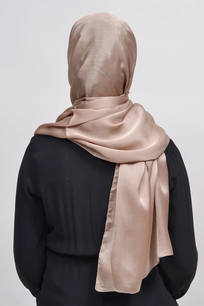 Altobeh Janjan Shiny Satin Textured Hijab Evening Dress Chiffon Shawl-Oil