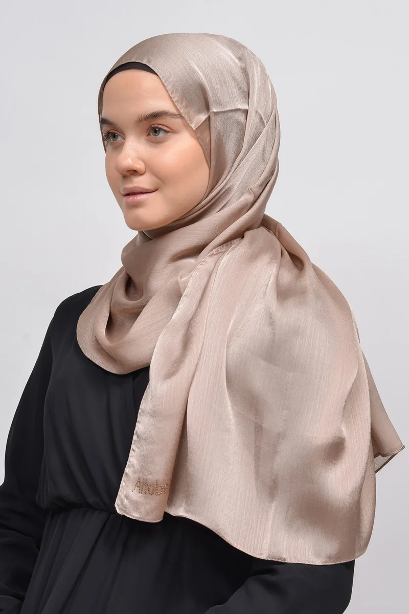 Altobeh Janjan Shiny Satin Textured Hijab Evening Dress Chiffon Shawl-Oil