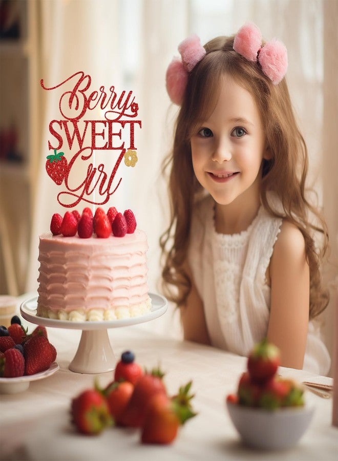 PYBHILK Red Glitter Berry Sweet Girl Cake Topper, A Little Berry Sweet Baby is on the Way/Strawberry Welcome Girl, Strawberry Themed Baby Shower Party Decorations for Baby Girls - Image 4