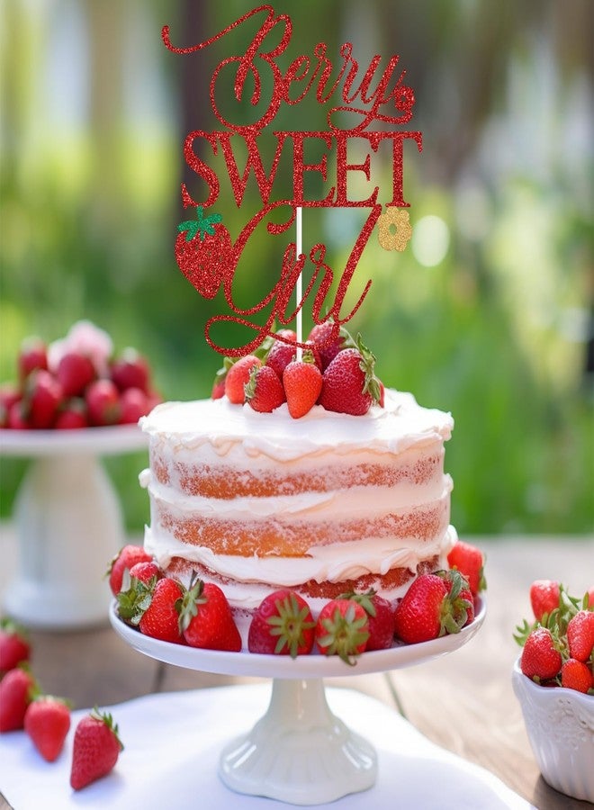 PYBHILK Red Glitter Berry Sweet Girl Cake Topper, A Little Berry Sweet Baby is on the Way/Strawberry Welcome Girl, Strawberry Themed Baby Shower Party Decorations for Baby Girls - Image 3