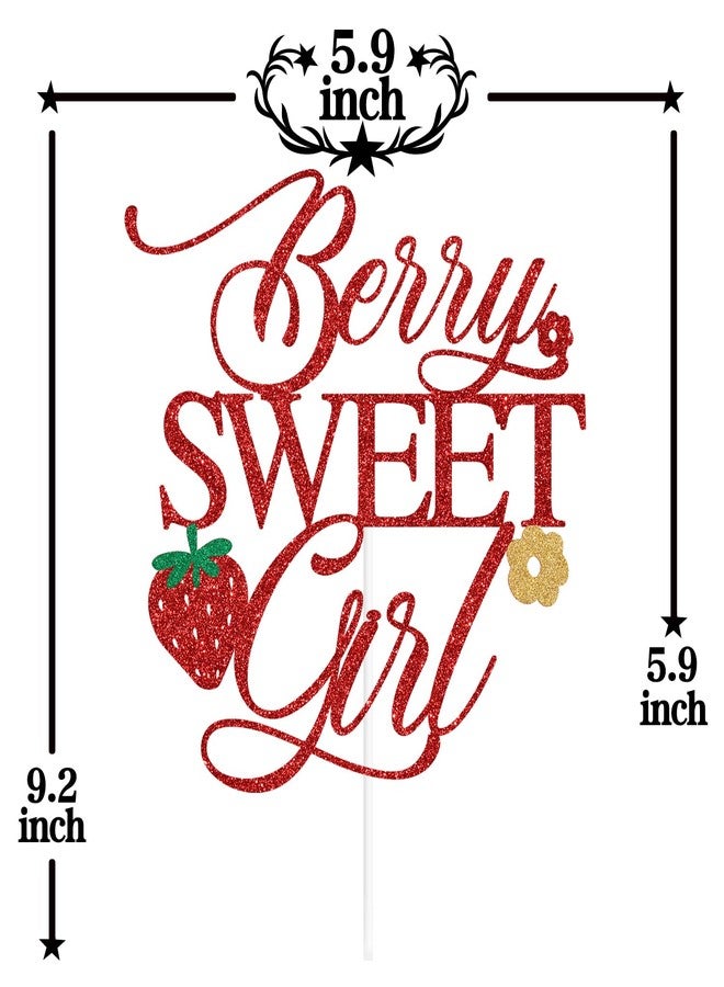 PYBHILK Red Glitter Berry Sweet Girl Cake Topper, A Little Berry Sweet Baby is on the Way/Strawberry Welcome Girl, Strawberry Themed Baby Shower Party Decorations for Baby Girls - Image 2