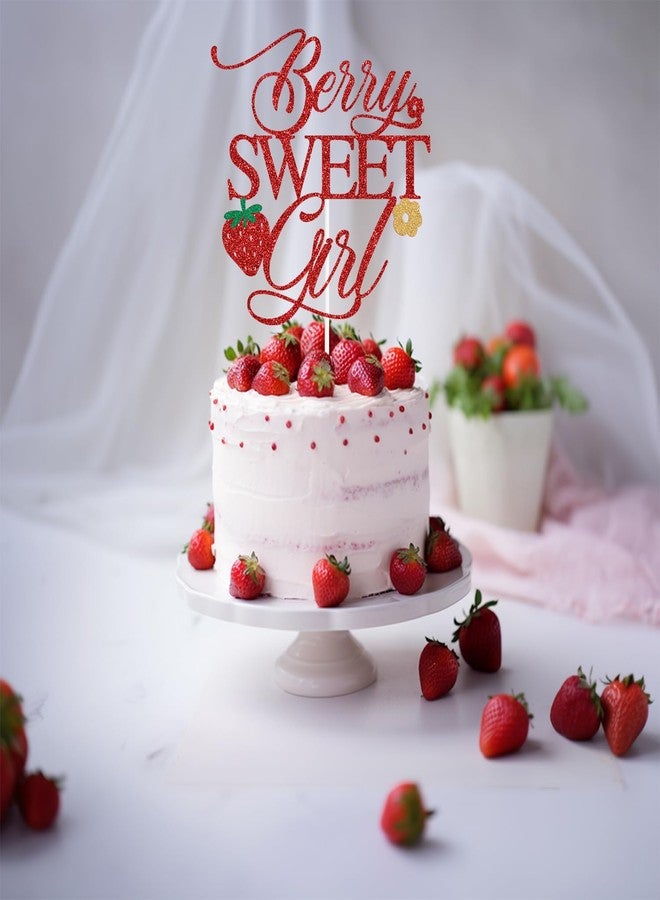 PYBHILK Red Glitter Berry Sweet Girl Cake Topper, A Little Berry Sweet Baby is on the Way/Strawberry Welcome Girl, Strawberry Themed Baby Shower Party Decorations for Baby Girls - Image 5