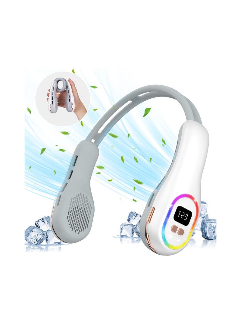 Excefore Portable Neck Fan, USB Rechargeable Personal Wearable Foldable Fan 4000 mAh Battery Faster Cooling 3 Speeds Adjustable Conditioner with LED Light - 7 Colors Light for Travel Camping  - Image 1
