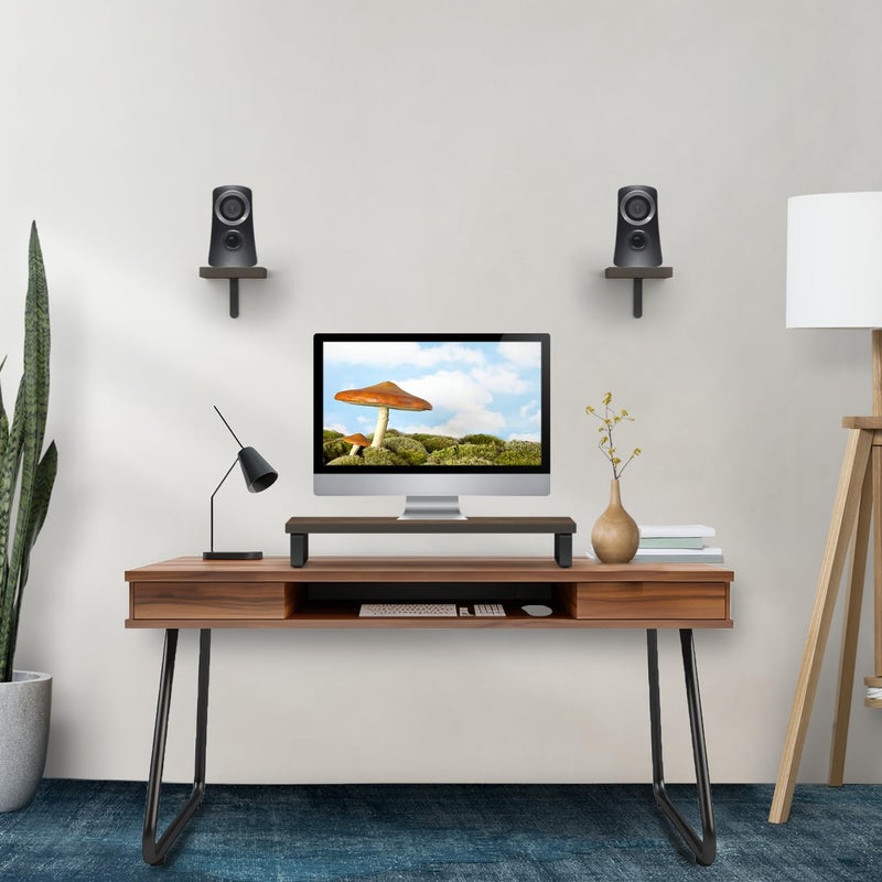 Flux Multi-Functional Monitor Stand & 2.1 Speaker Stand Combo - Ergonomic Desk Organizer for Improved Posture, Desktop Organizer, Laptop Stand, Space Saving for Living Room, Office (Brown) - Image 2