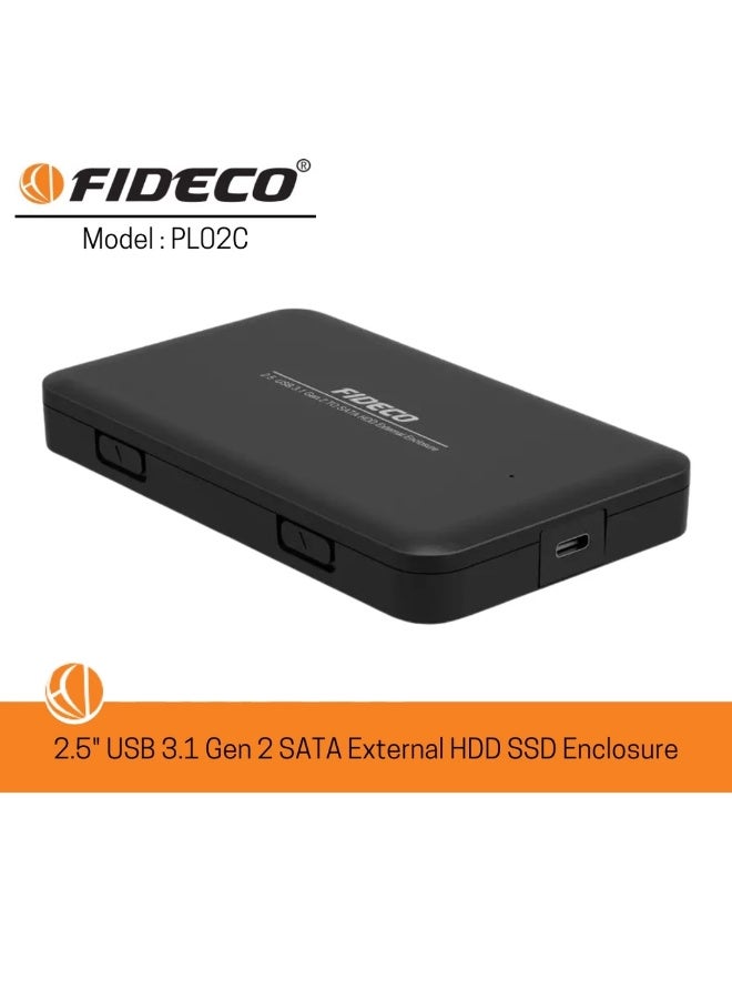 FIDECO USB-C to SATA 2.5" External Hard Drive Enclosure PL02C Tool-Free USB 3.1 Gen 2 HDD SSD Case - Image 1
