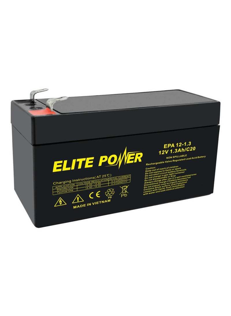 Elite Power EPA 12V 1.3Ah Rechargeable Sealed Lead Acid Battery – VRLA, Non-Spillable