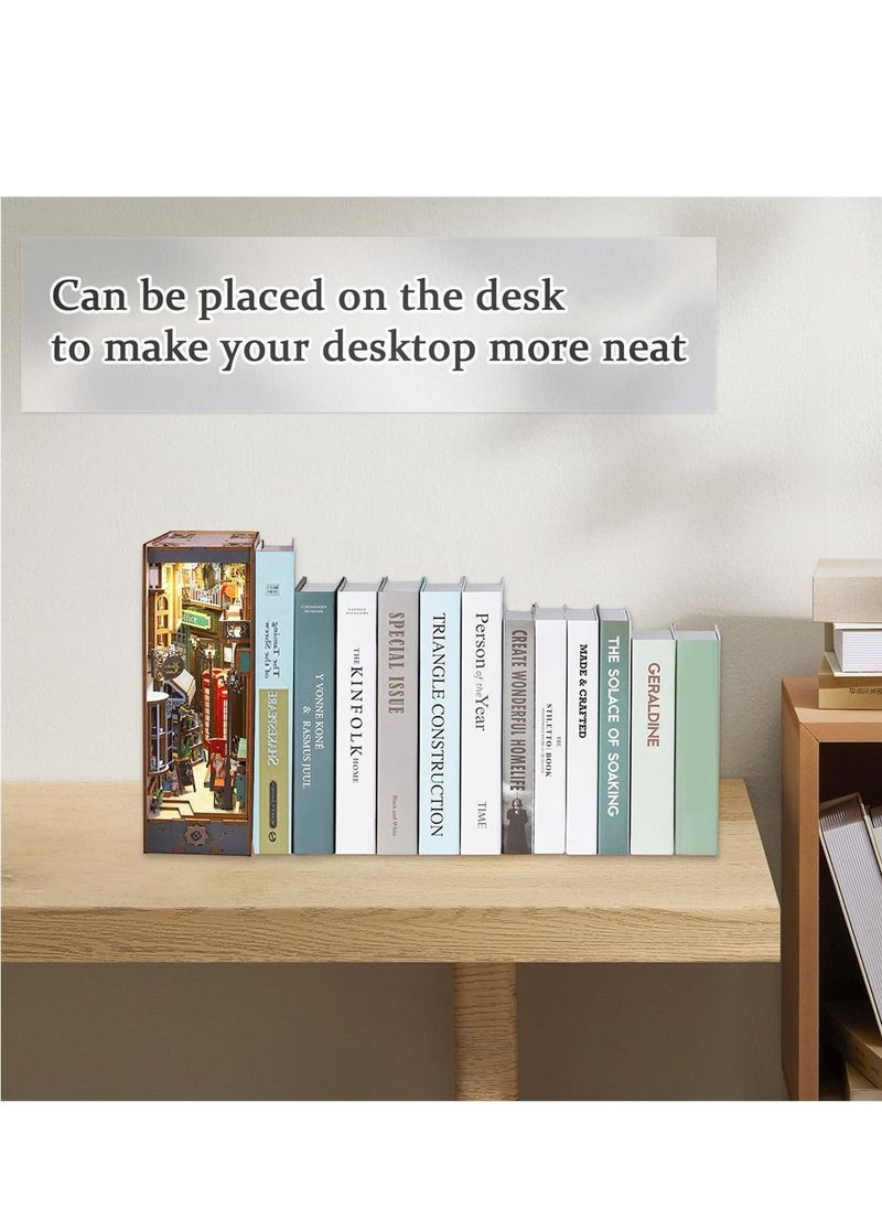 أطقم زاوية الكتاب DIY، تجميع ألغاز خشبية ثلاثية الأبعاد إدراج رف الكتب مع ضوء LED، أطقم زاوية الكتاب زينة هدايا للمراهقين والبالغين - Image 2