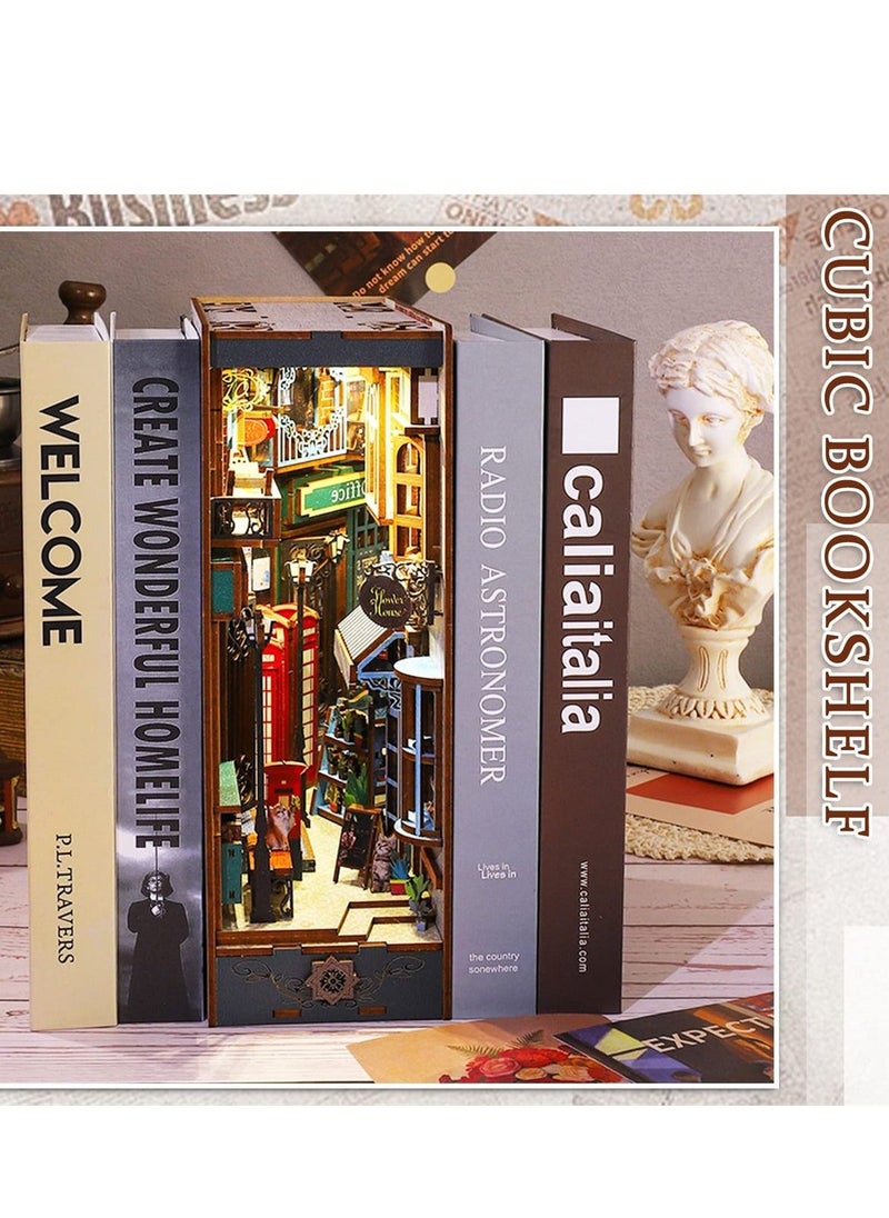 أطقم زاوية الكتاب DIY، تجميع ألغاز خشبية ثلاثية الأبعاد إدراج رف الكتب مع ضوء LED، أطقم زاوية الكتاب زينة هدايا للمراهقين والبالغين - Image 5