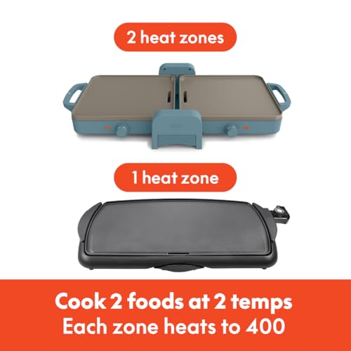 bella 10"x 20" Ceramic Fold-n-Store Dual Temp Griddle, Fits-anywhere Kitchenware, EverGood Ceramic Nonstick Coating, 2 Temperature Zones up to 400°F​, Dishwasher Safe Drip Tray, 1500 Watt, Surf - Image 2