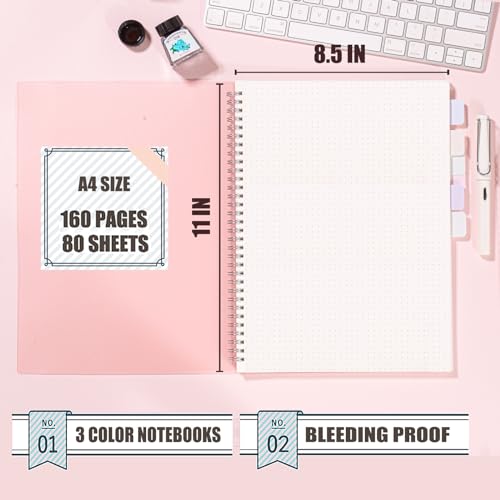 OWSC 3 Pack Dot Notebook, 8.5 x 11 Inches Spiral Notebooks for Work, School and Journal with 110 GSM Journal Dotted Paper, Large Notebook with 80 Sheets/160 Pages, Hardcover Dot Journal Notebook - Image 3