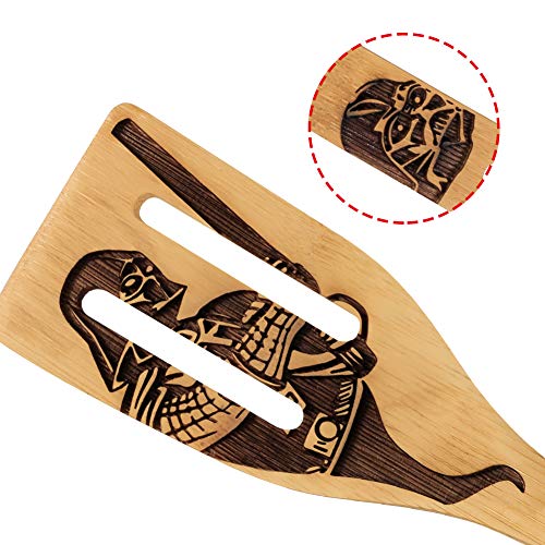 HYGNN Star War Burned Wooden Spoons Utensil Set Gift Idea Cooking Serving Utensils Natural Bamboo Kitchen House Warming Presents Slotted Spoon 5 Piece - Image 3