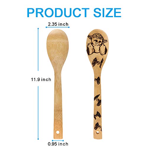 HYGNN Star War Burned Wooden Spoons Utensil Set Gift Idea Cooking Serving Utensils Natural Bamboo Kitchen House Warming Presents Slotted Spoon 5 Piece - Image 2