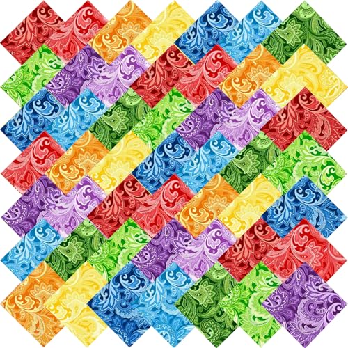 LENAILIN 50pcs 10 x 10 inches Multicolor Cotton Fabric Bundle Squares for Quilting Sewing, Precut Fabric Squares for Craft，Paisley - Image 1