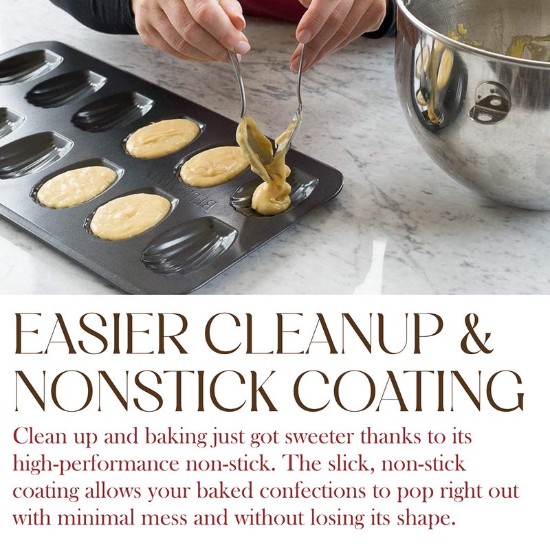 Bellemain Madeleine Pan | 12-Well Madeleine Mold Makes 12 Madeleine Cookies | Nonstick Tea Cake Pan for Madeleines, Cakelet Pan | Warp-Resistant Carbon Steel Madeline Pans (2-Pack) - Image 3