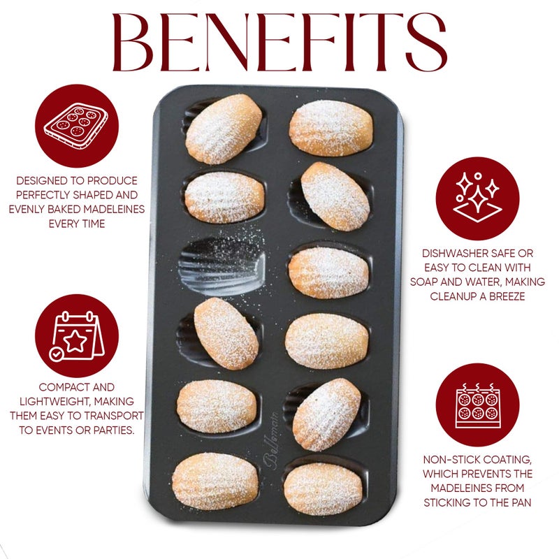 Bellemain Madeleine Pan | 12-Well Madeleine Mold Makes 12 Madeleine Cookies | Nonstick Tea Cake Pan for Madeleines, Cakelet Pan | Warp-Resistant Carbon Steel Madeline Pans (2-Pack) - Image 4