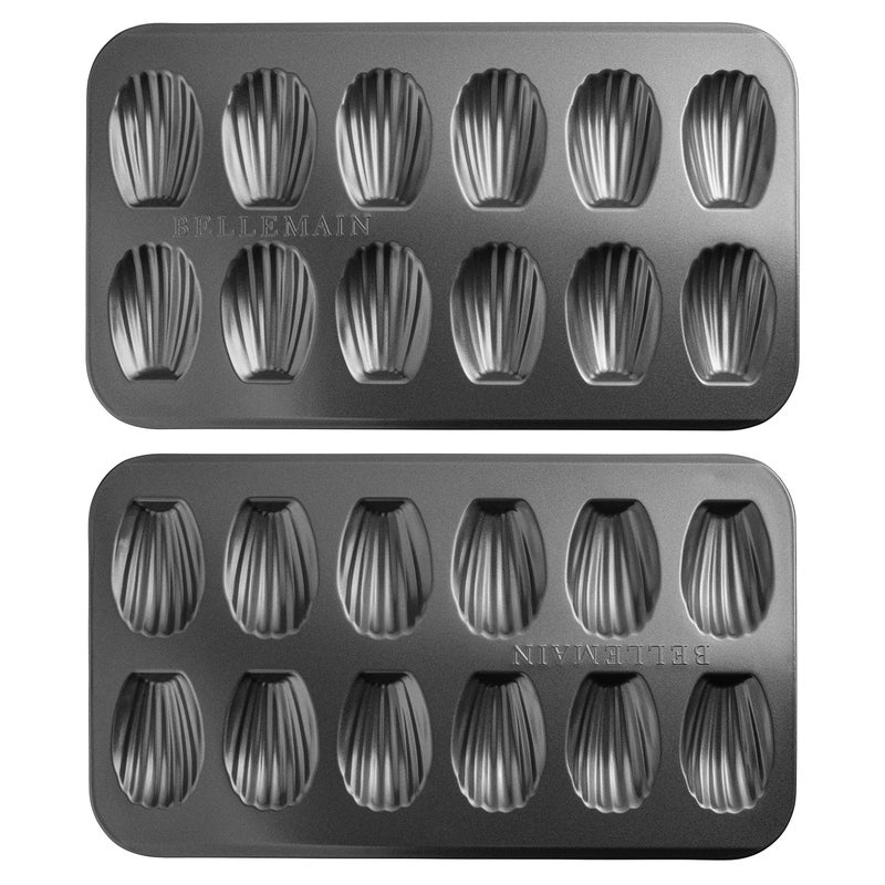 Bellemain Madeleine Pan | 12-Well Madeleine Mold Makes 12 Madeleine Cookies | Nonstick Tea Cake Pan for Madeleines, Cakelet Pan | Warp-Resistant Carbon Steel Madeline Pans (2-Pack) - Image 1