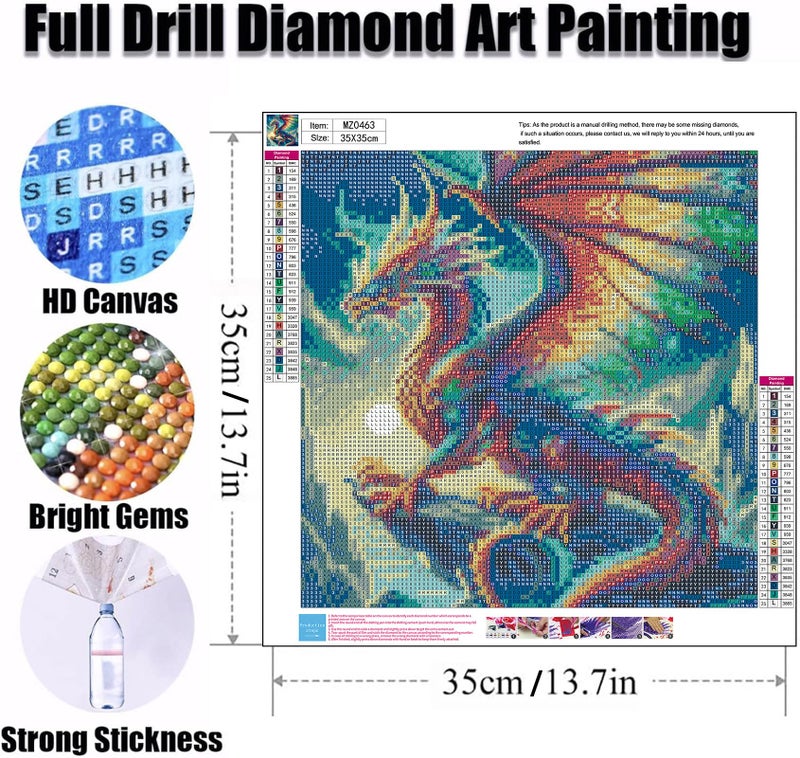 Ekuxom Dragon Diamond Art Kits For Adults  Dragon Diamond Painting Kits  Round Diamond Art Dragon Full Drill Gem Art For Beginners Gifts Home Wall Decor 14X14 Inch - Image 2