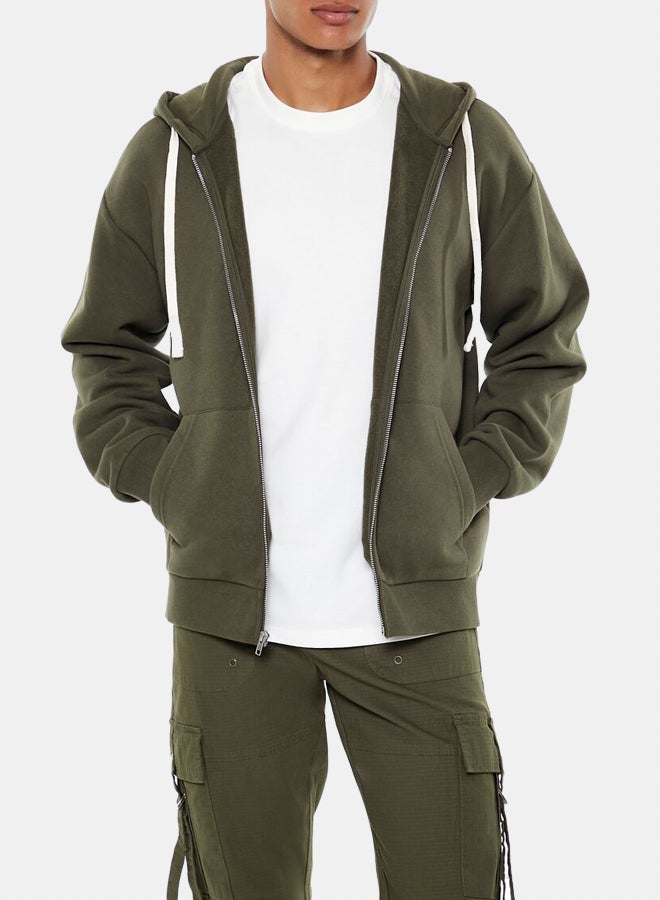 FOREVER 21 Drawstring Zip-Up Hoodie - Image 1