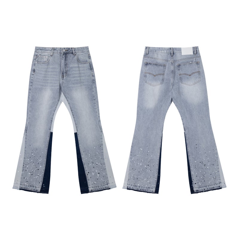 Gallery Dept. American Retro Casual Pants For Men And Women, Denim Flared Jeans With Washed And Distressed Patchwork - Image 1